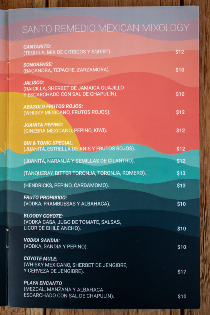 Santo Coyote Ocean Cantina Menu, Santo Coyote Restaurant at the Encantame Towers, Craft Mexican Cuisine in Rocky Point, Best Restaurants in Puerto Penasco, Tacos, Cocktails, Octopus, Steak, Ocean Views